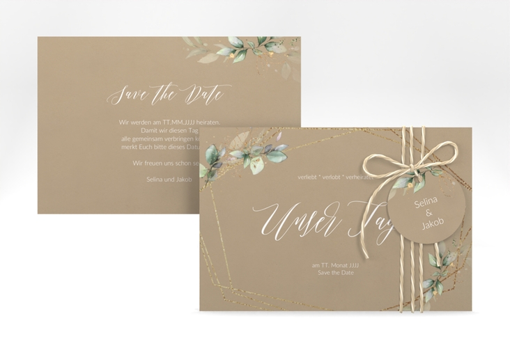 Save the Date-Karte Greenish A6 Karte quer Kraftpapier