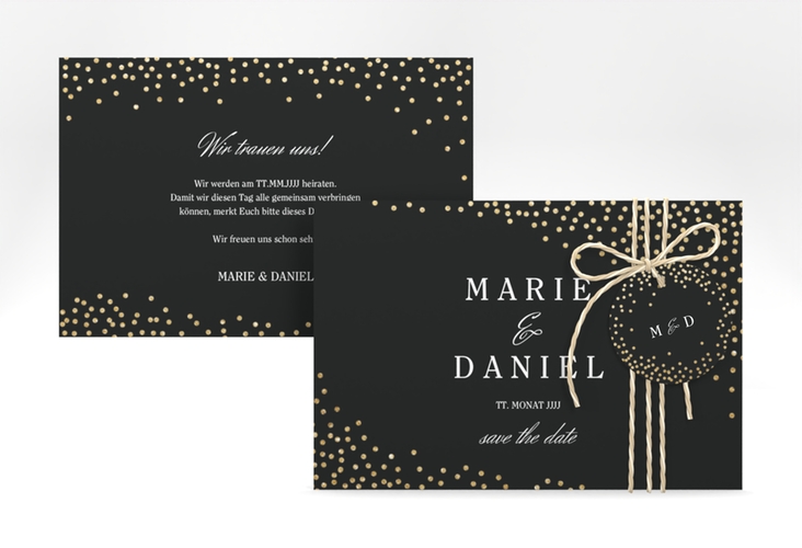 Save the Date-Karte Glitter A6 Karte quer schwarz