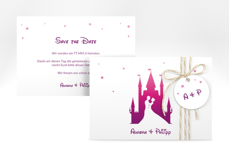 Save the Date-Karte Castle A6 Karte quer pink hochglanz