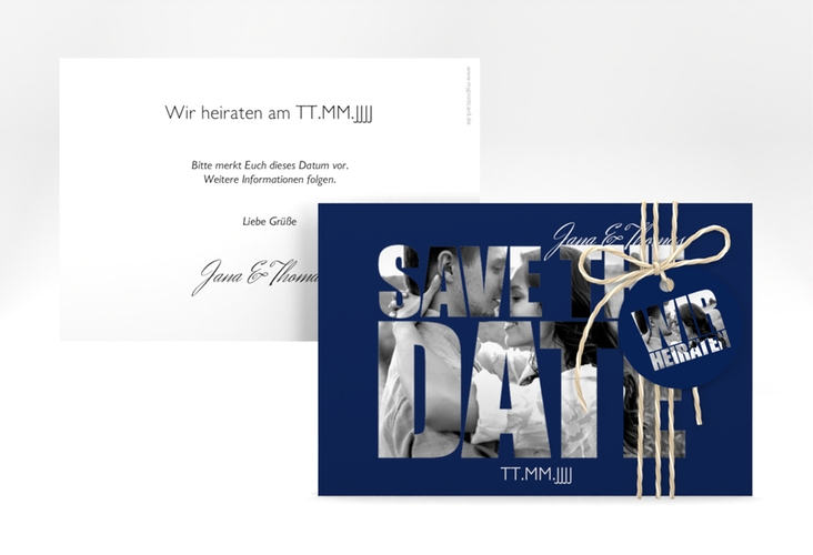 Save the Date-Karte Hochzeit Letters A6 Karte quer blau