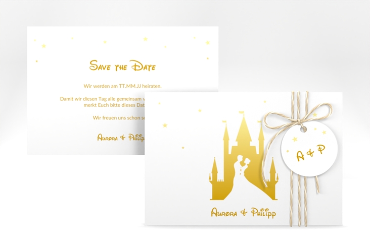 Save the Date-Karte Castle A6 Karte quer gold hochglanz