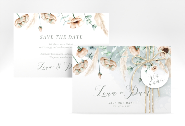 Save the Date-Karte Anemone A6 Karte quer mint hochglanz