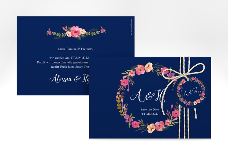 Save the Date-Karte Fiore A6 Karte quer blau