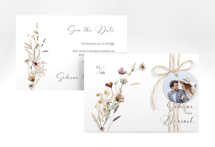 Save the Date-Karte Sauvages A6 Karte quer hochglanz mit getrockneten Wiesenblumen