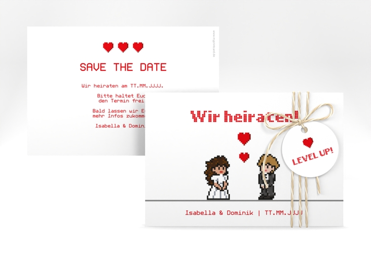 Save the Date-Karte Pixel A6 Karte quer weiss hochglanz