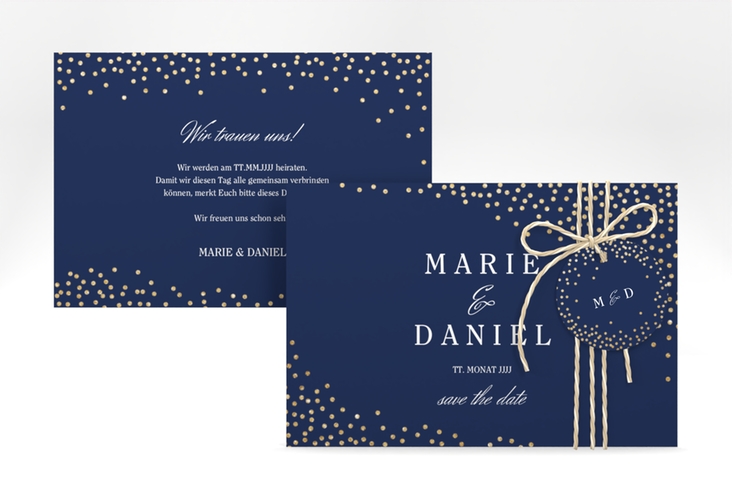 Save the Date-Karte Glitter A6 Karte quer blau