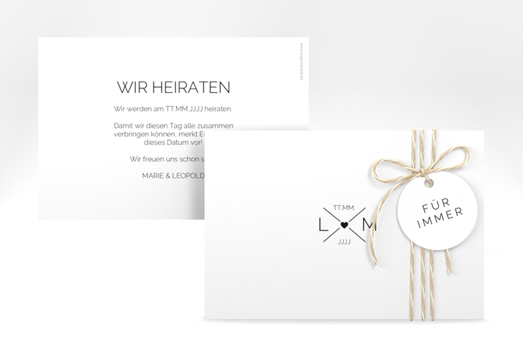 Save the Date-Karte Initials A6 Karte quer mit Initialen im minimalistischen Design