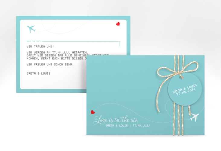 Save the Date-Karte Weddingpass A6 Karte quer blau