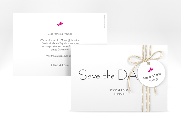 Save the Date-Karte Hochzeit Twohearts A6 Karte quer pink