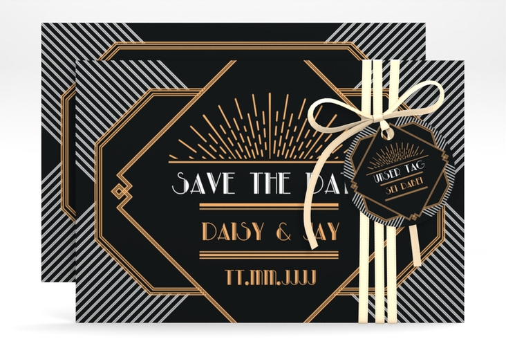 Save the Date-Karte Hochzeit Gatsby A6 Karte quer schwarz im Art Déco Stil der 1920er Jahre