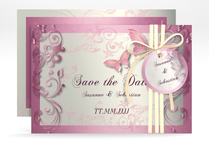 Save the Date-Karte Hochzeit Toulouse A6 Karte quer rosa romantisch mit Schmetterlingen