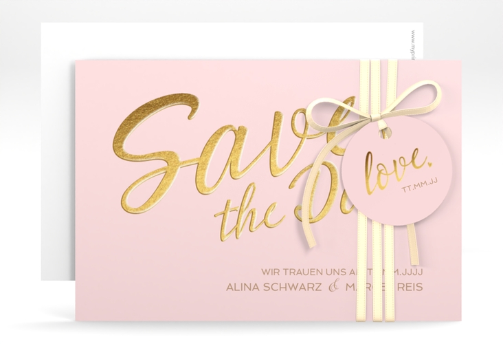 Save the Date-Karte Glam A6 Karte quer rosa