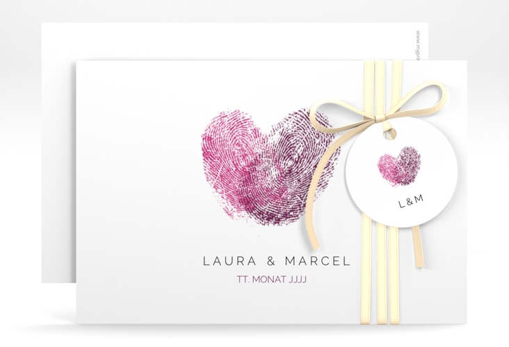 Save the Date-Karte Fingerprint A6 Karte quer pink schlicht mit Fingerabdruck-Motiv