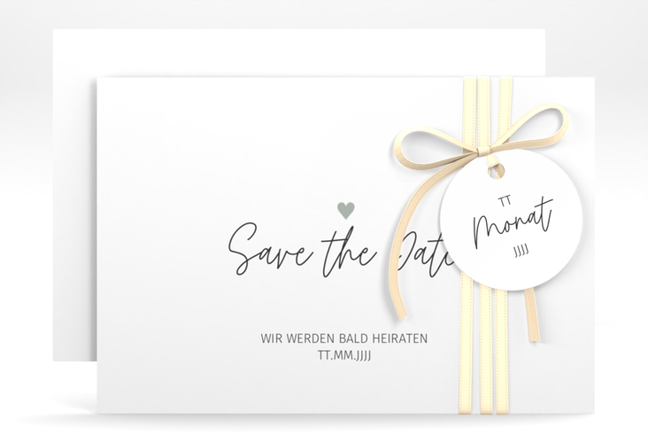 Save the Date-Karte Herzschlag A6 Karte quer weiss hochglanz schlicht und elegant mit Herzchen