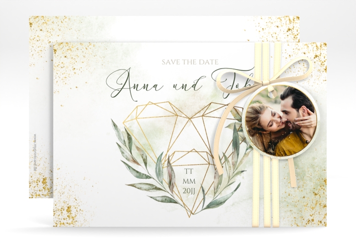 Save the Date-Karte Heartfelt A6 Karte quer mit Diamanten im Geometric Design