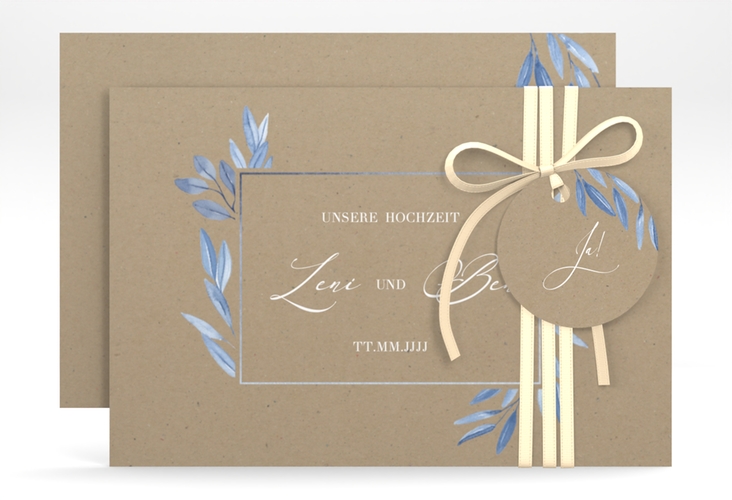 Save the Date-Karte Classicblue A6 Karte quer Kraftpapier hochglanz