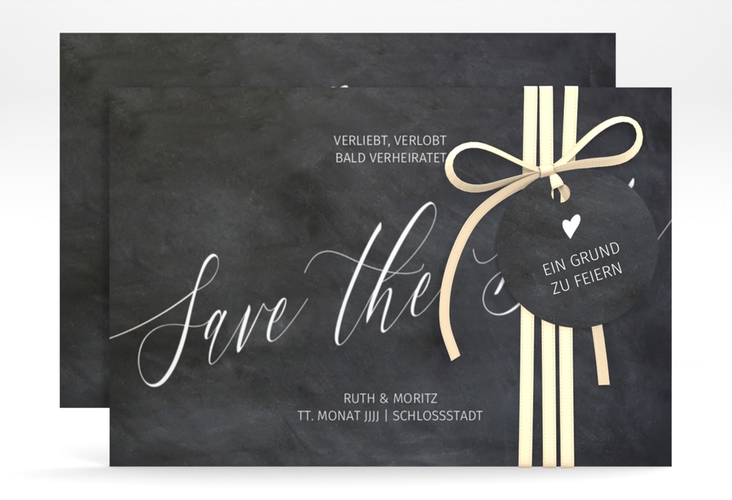 Save the Date-Karte Chalkboard A6 Karte quer schwarz hochglanz mit Folienveredelung