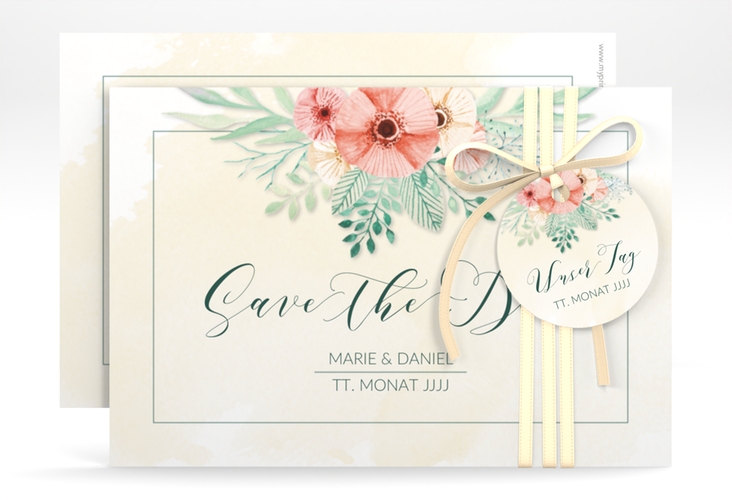 Save the Date-Karte Hochzeit Surfinia A6 Karte quer apricot hochglanz