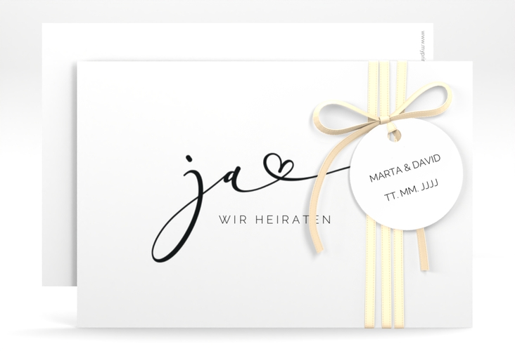 Save the Date-Karte Jawort A6 Karte quer weiss modern minimalistisch mit veredelter Aufschrift