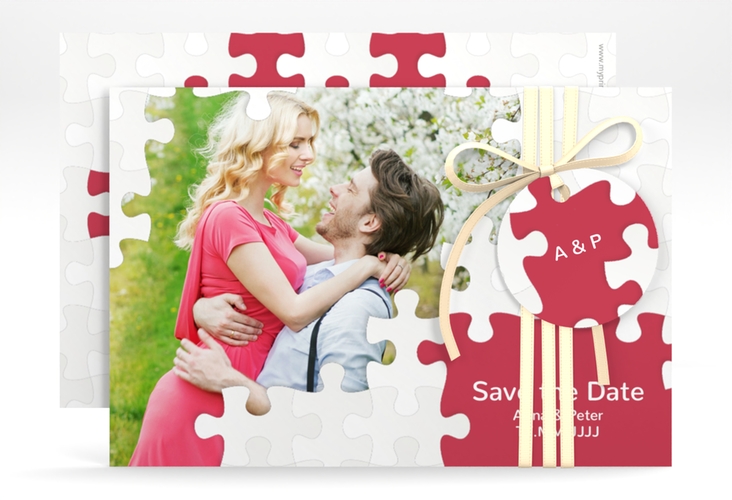 Save the Date-Karte Hochzeit Puzzle A6 Karte quer rot