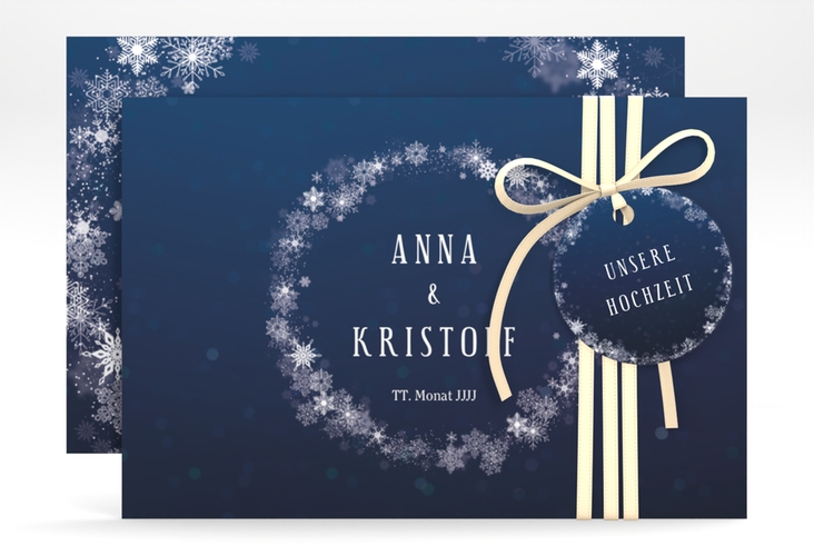 Save the Date-Karte Winterdream A6 Karte quer blau mit Eisblumen