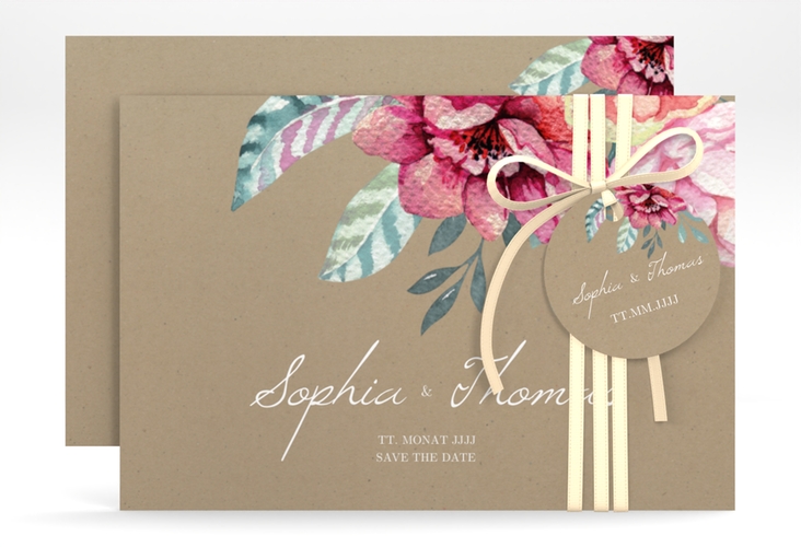 Save the Date-Karte Blooming A6 Karte quer Kraftpapier