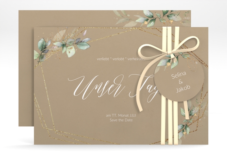 Save the Date-Karte Greenish A6 Karte quer Kraftpapier