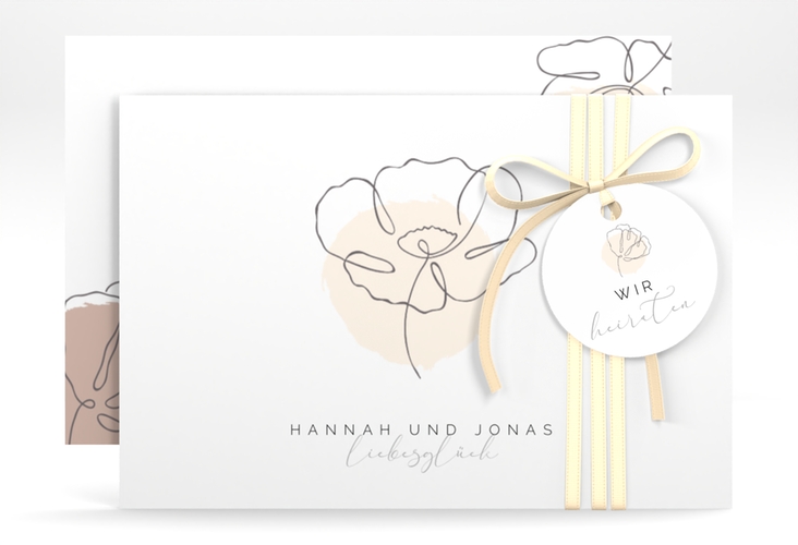 Save the Date-Karte Flowerline A6 Karte quer apricot