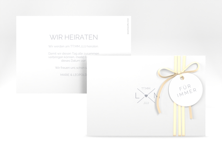 Save the Date-Karte Initials A6 Karte quer grau mit Initialen im minimalistischen Design