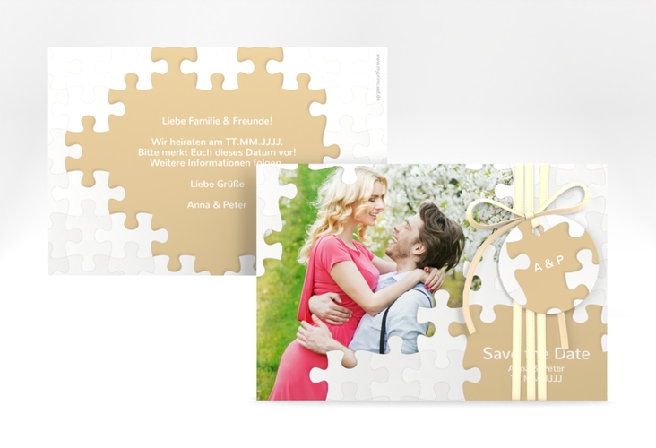 Save the Date-Karte Hochzeit Puzzle A6 Karte quer beige