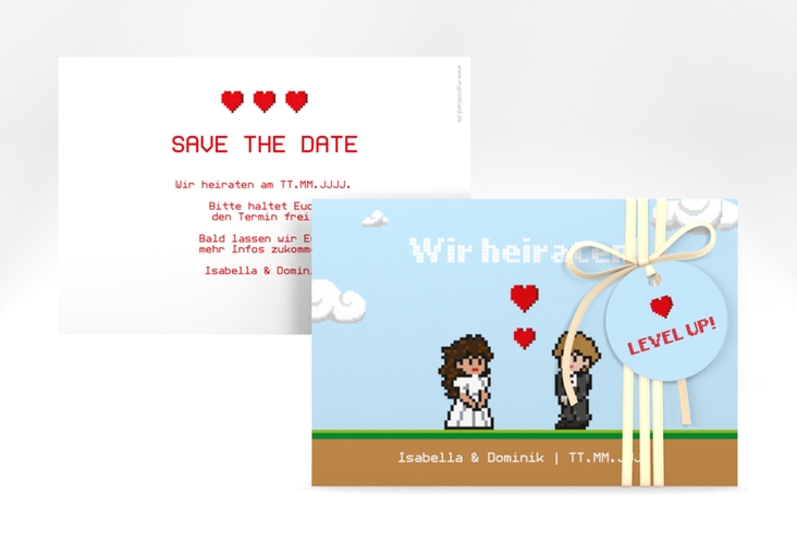 Save the Date-Karte Pixel A6 Karte quer bunt hochglanz