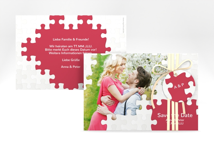 Save the Date-Karte Hochzeit Puzzle A6 Karte quer rot