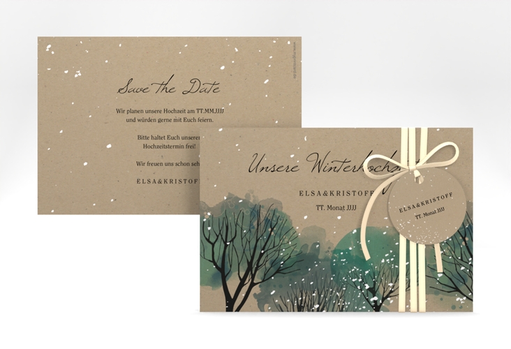 Save the Date-Karte Winterhochzeit A6 Karte quer Kraftpapier