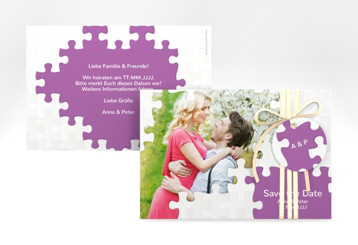 Save the Date-Karte Hochzeit Puzzle A6 Karte quer lila