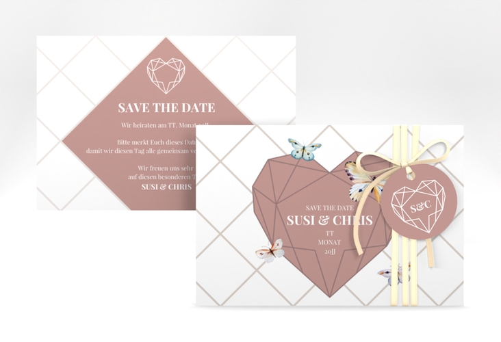 Save the Date-Karte Butterfly A6 Karte quer mit Schmetterlingen und Herz im Geometric Design