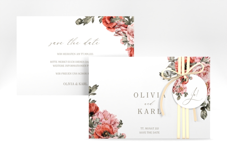 Save the Date-Karte Grazioso A6 Karte quer modern mit Mohnblumen und Rosen