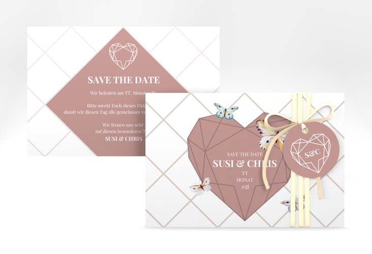 Save the Date-Karte Butterfly A6 Karte quer hochglanz mit Schmetterlingen und Herz im Geometric Design