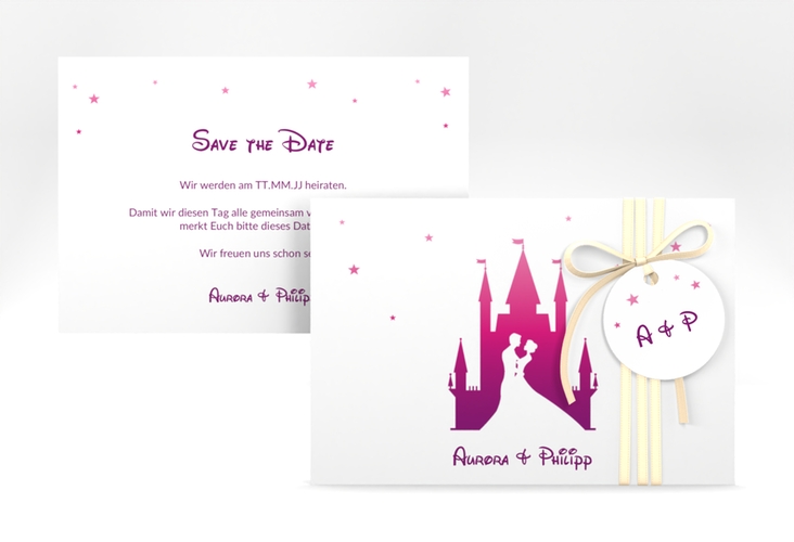 Save the Date-Karte Castle A6 Karte quer pink hochglanz