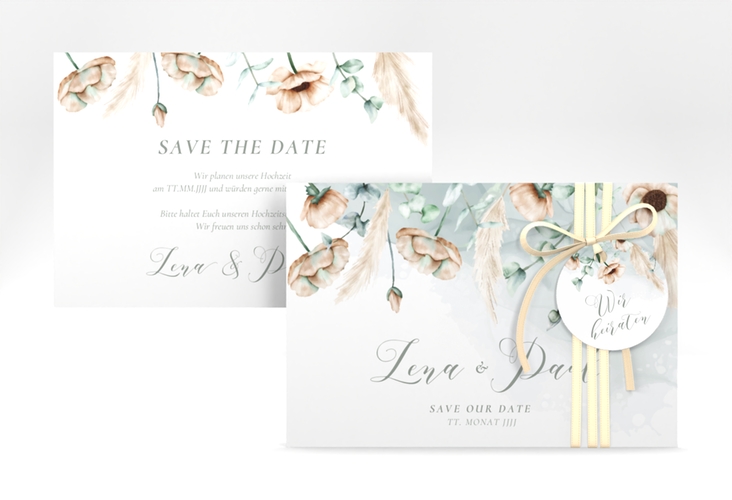 Save the Date-Karte Anemone A6 Karte quer mint hochglanz