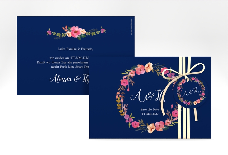 Save the Date-Karte Fiore A6 Karte quer blau