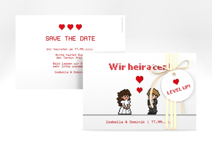 Save the Date-Karte Pixel A6 Karte quer weiss hochglanz