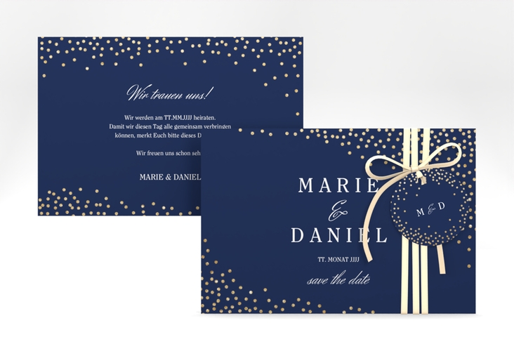 Save the Date-Karte Glitter A6 Karte quer blau