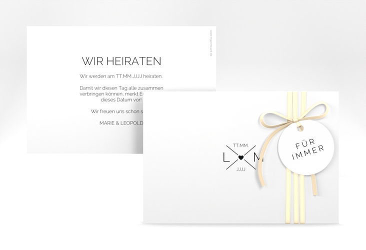 Save the Date-Karte Initials A6 Karte quer hochglanz mit Initialen im minimalistischen Design