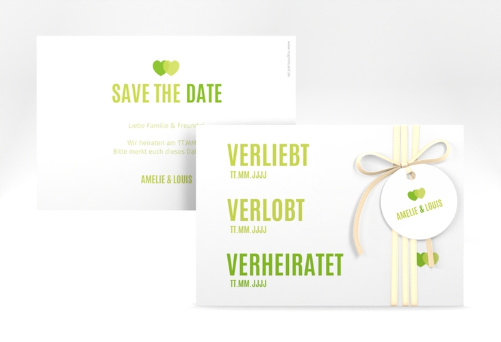 Save the Date-Karte Couple A6 Karte quer gruen hochglanz