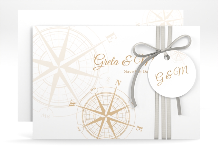 Save the Date-Karte Windrose A6 Karte quer beige