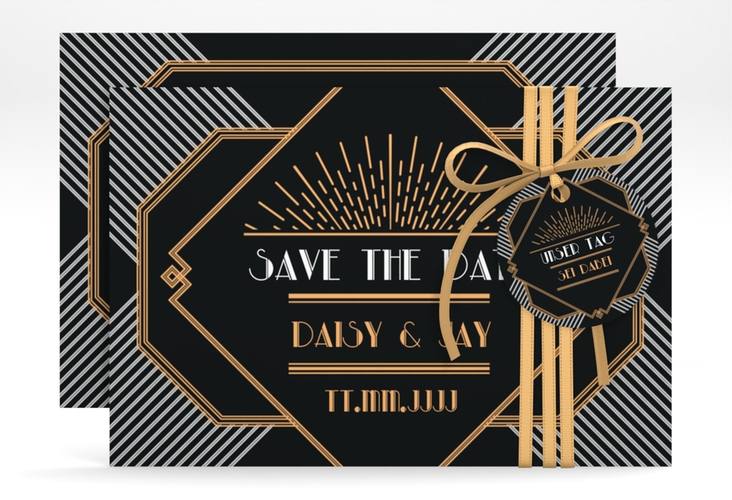 Save the Date-Karte Hochzeit Gatsby A6 Karte quer schwarz im Art Déco Stil der 1920er Jahre