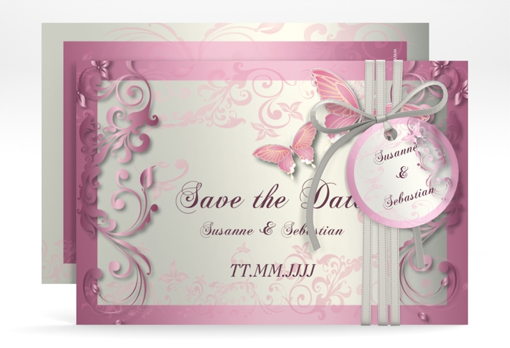 Save the Date-Karte Hochzeit Toulouse A6 Karte quer rosa romantisch mit Schmetterlingen