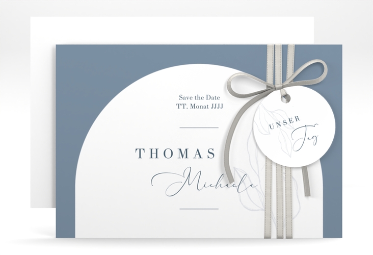 Save the Date-Karte Arched A6 Karte quer blau