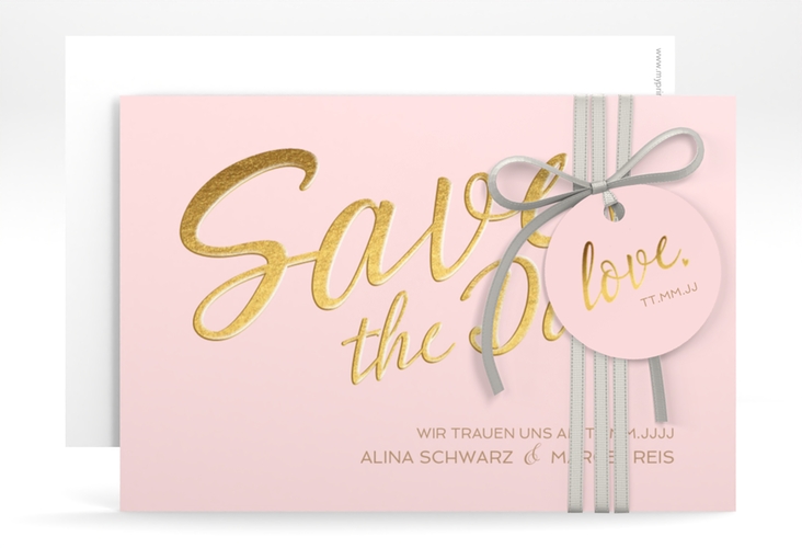 Save the Date-Karte Glam A6 Karte quer rosa