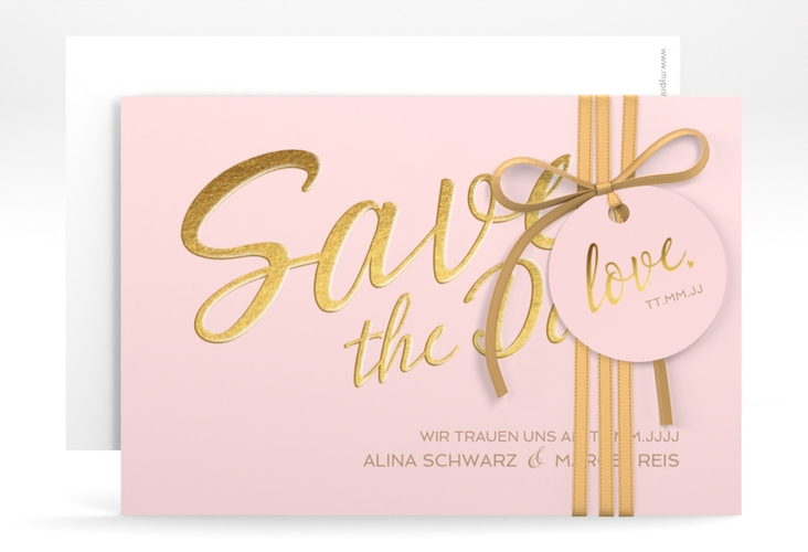 Save the Date-Karte Glam A6 Karte quer rosa